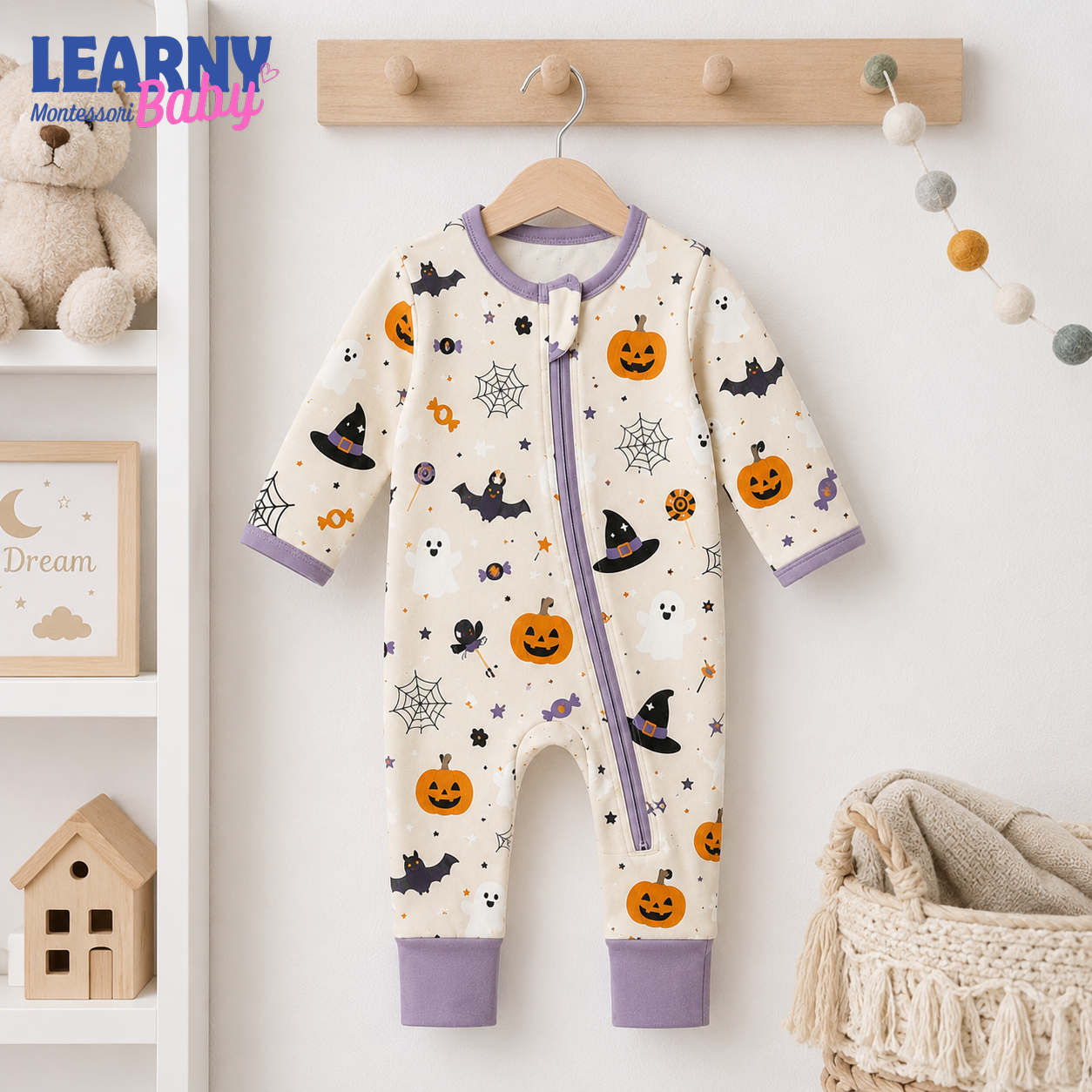 Halloween Pumpkin and Ghost Baby Convertible Zippy Pajamas, Halloween Baby Sleeper, Spooky Newborn Pajamas, Toddler Sleepwear