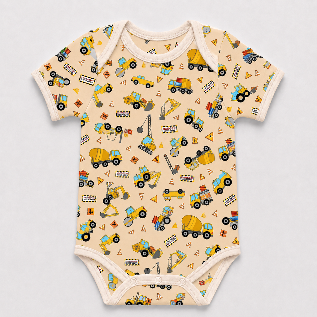 Construction Vehicles Bamboo Baby Bodysuit – Truck and Digger Infant Onesie