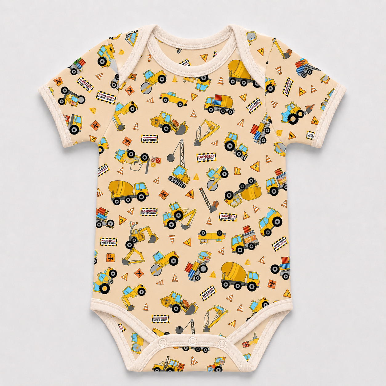 Construction Vehicles Bamboo Baby Bodysuit – Truck and Digger Infant Onesie