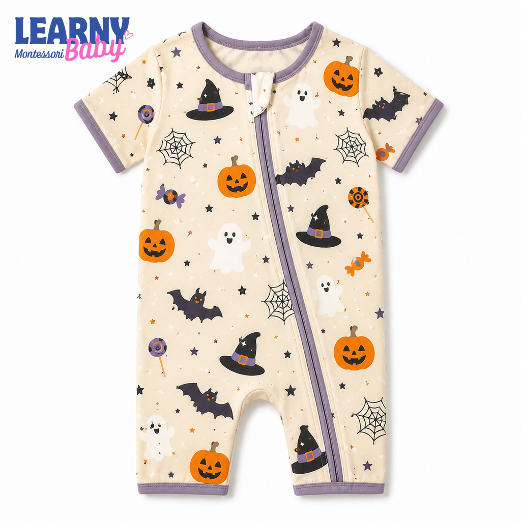 Halloween Pumpkin and Ghost Baby Convertible Zippy Pajamas, Halloween Baby Sleeper, Spooky Newborn Pajamas, Toddler Sleepwear