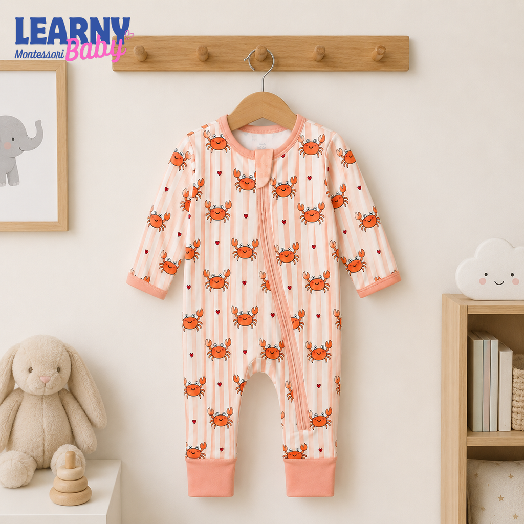Cute Crab Baby Convertible Zippy Pajamas, Ocean Baby Sleeper, Coastal Newborn Pajamas, Toddler Sleepwear