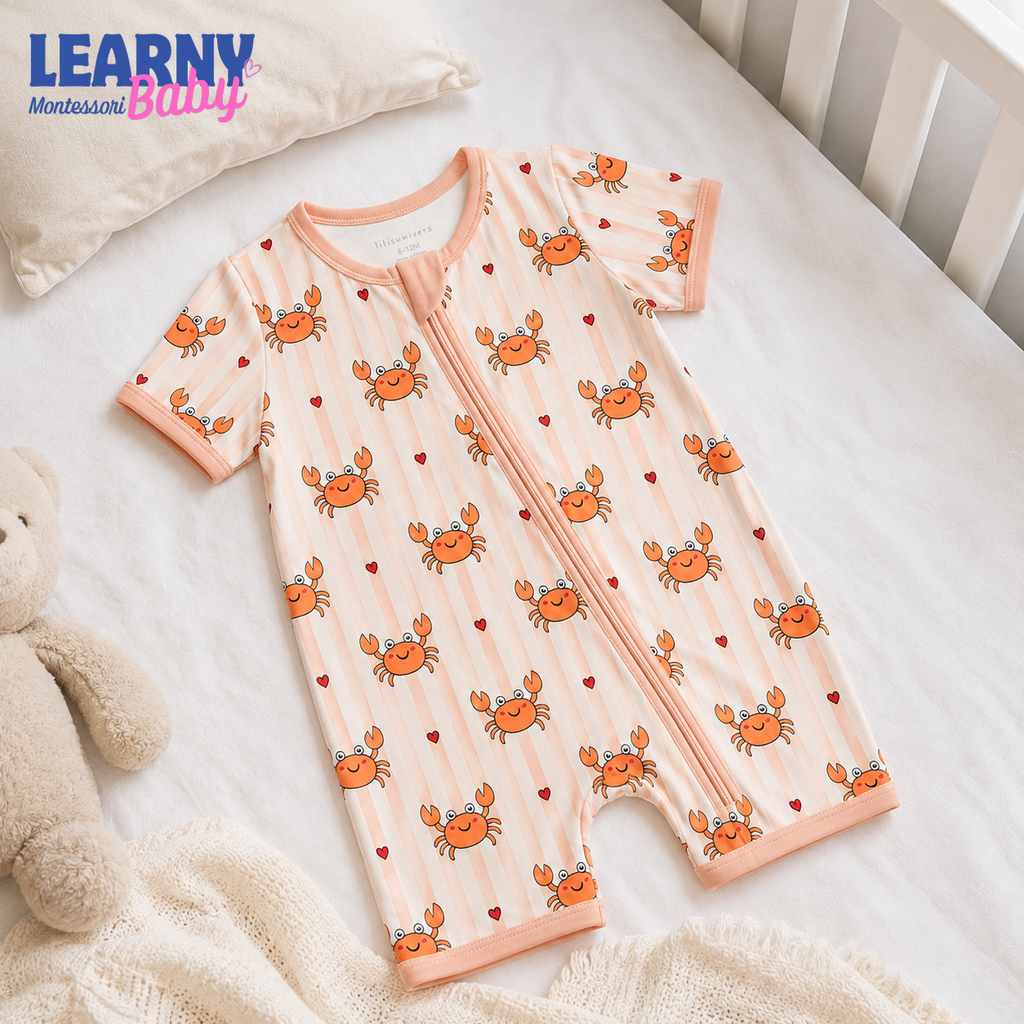 Cute Crab Baby Convertible Zippy Pajamas, Ocean Baby Sleeper, Coastal Newborn Pajamas, Toddler Sleepwear