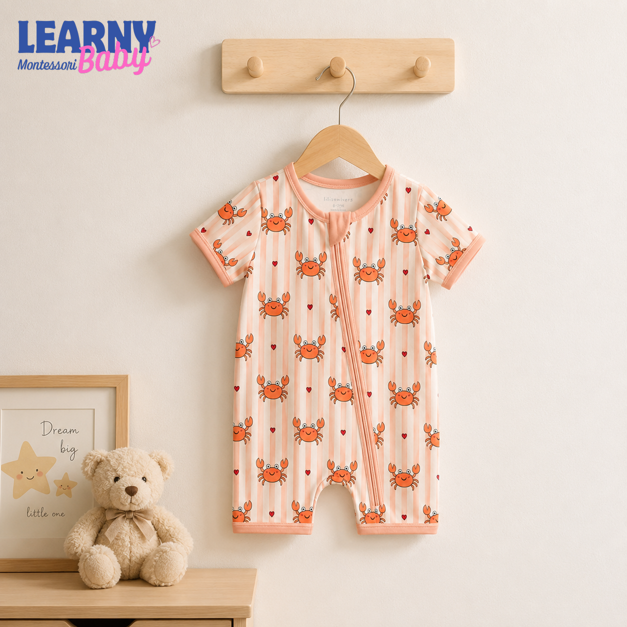 Cute Crab Baby Convertible Zippy Pajamas, Ocean Baby Sleeper, Coastal Newborn Pajamas, Toddler Sleepwear