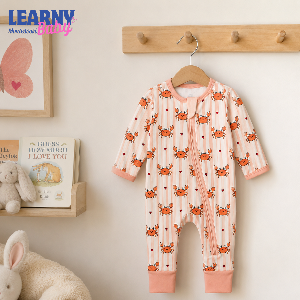 Cute Crab Baby Convertible Zippy Pajamas, Ocean Baby Sleeper, Coastal Newborn Pajamas, Toddler Sleepwear
