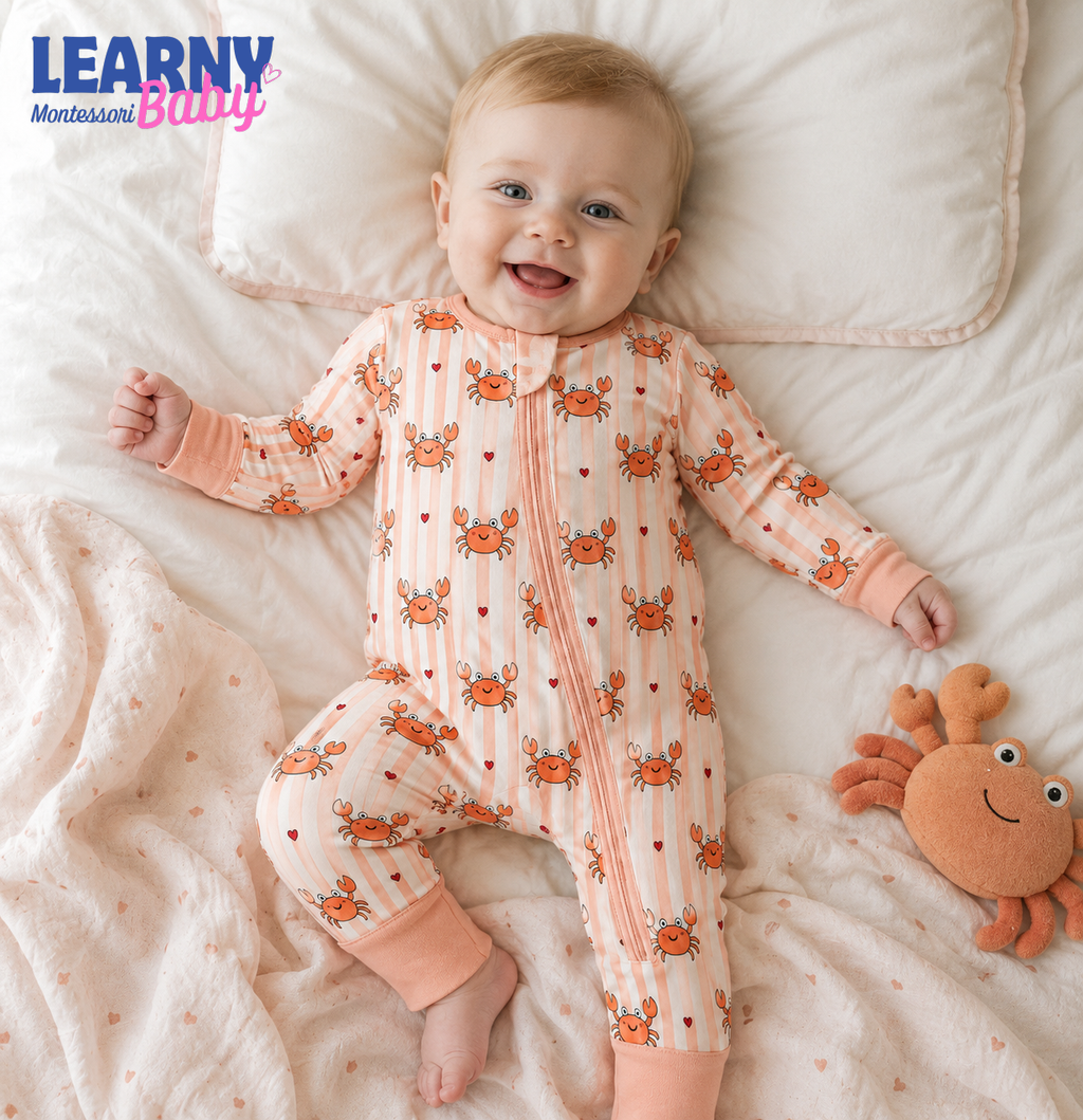 Cute Crab Baby Convertible Zippy Pajamas, Ocean Baby Sleeper, Coastal Newborn Pajamas, Toddler Sleepwear