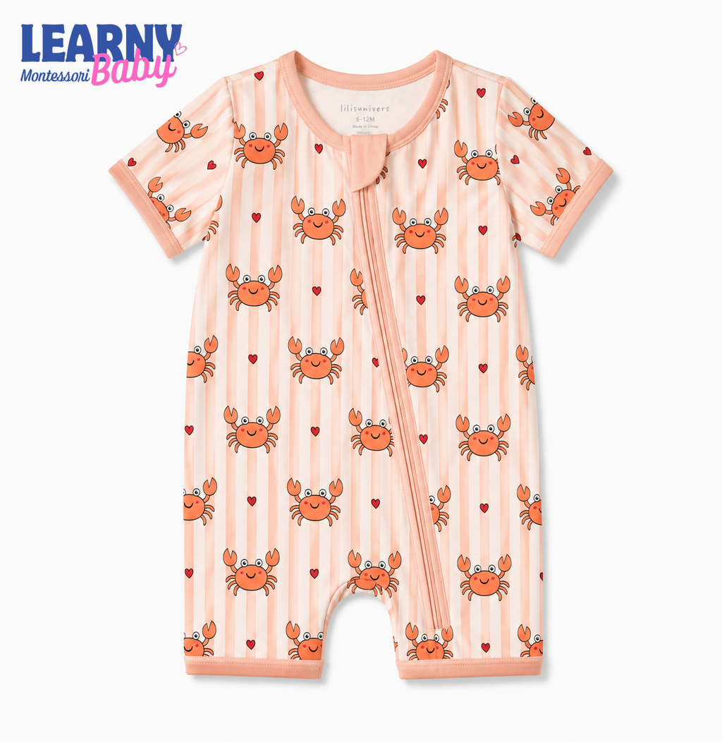 Cute Crab Baby Convertible Zippy Pajamas, Ocean Baby Sleeper, Coastal Newborn Pajamas, Toddler Sleepwear