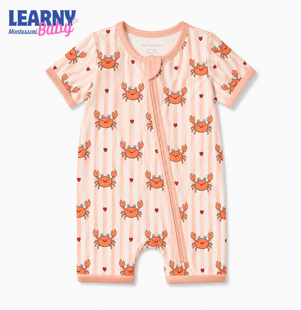 Cute Crab Baby Convertible Zippy Pajamas, Ocean Baby Sleeper, Coastal Newborn Pajamas, Toddler Sleepwear