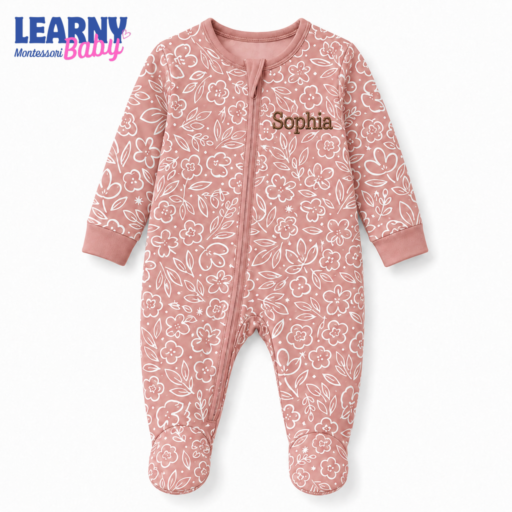 Personalized Floral Bamboo Footie Zippy for Baby, Baby Girl Bamboo Pajamas, Custom Name Baby Sleeper