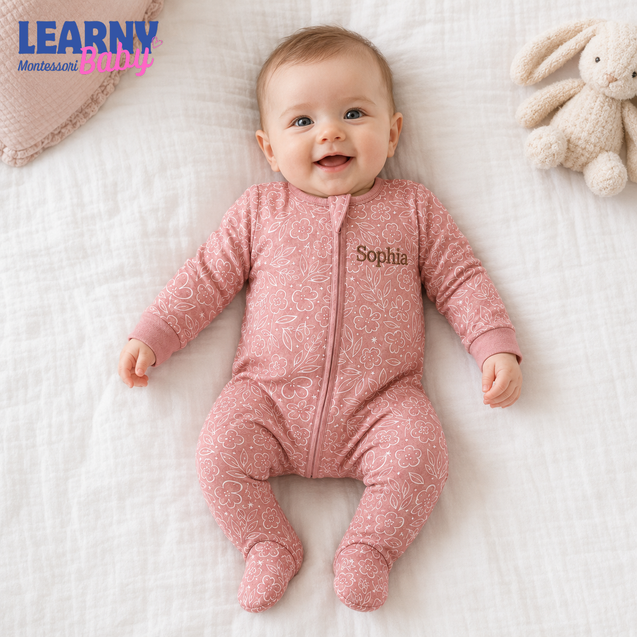 Personalized Floral Bamboo Footie Zippy for Baby, Baby Girl Bamboo Pajamas, Custom Name Baby Sleeper