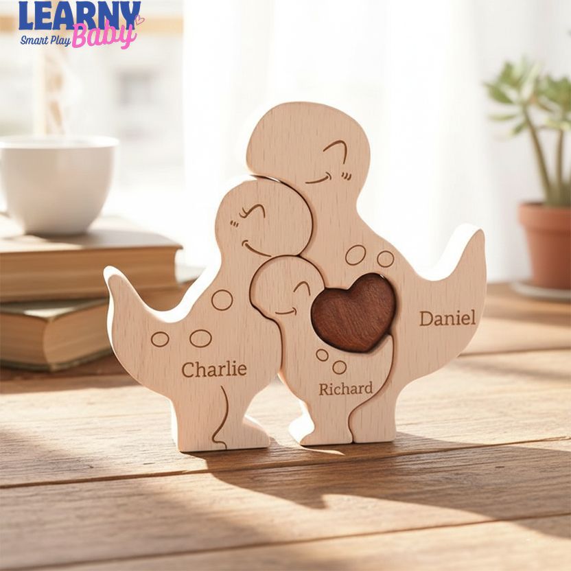 Personalized Dinosaur Family Puzzle Gift, Custom Wooden Dino Puzzle with Names, Birthday Gift, Mother, Father's Day Gift, Anniversary Gift