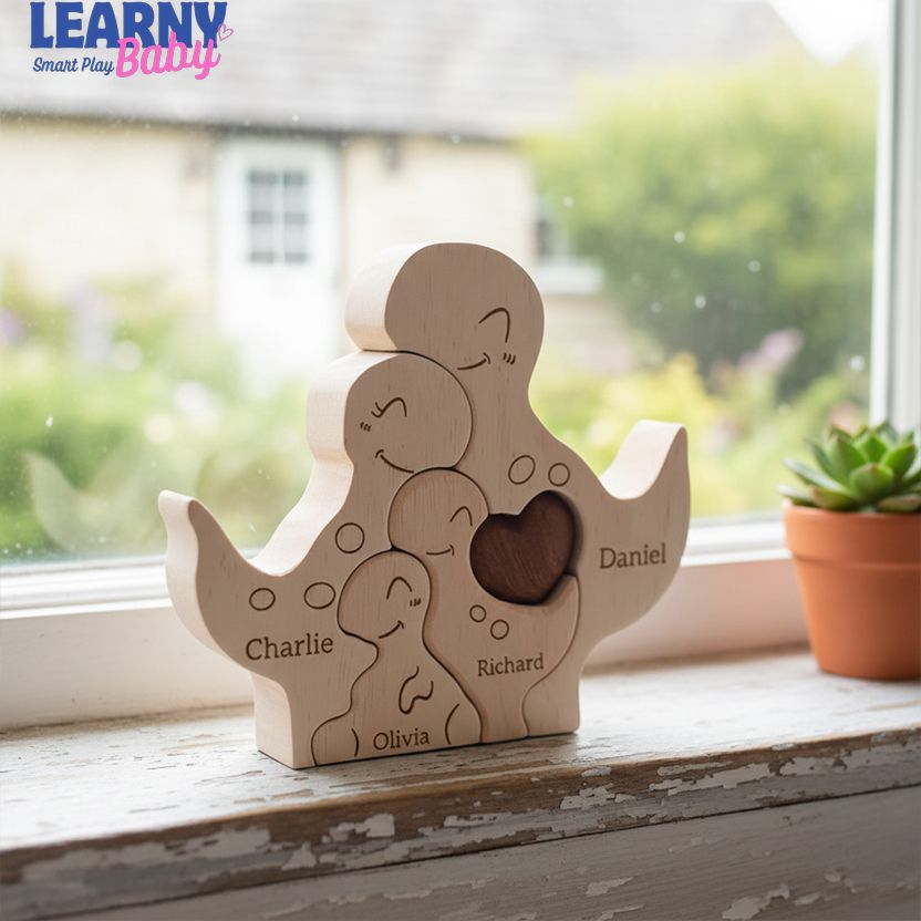 Personalized Dinosaur Family Puzzle Gift, Custom Wooden Dino Puzzle with Names, Birthday Gift, Mother, Father's Day Gift, Anniversary Gift