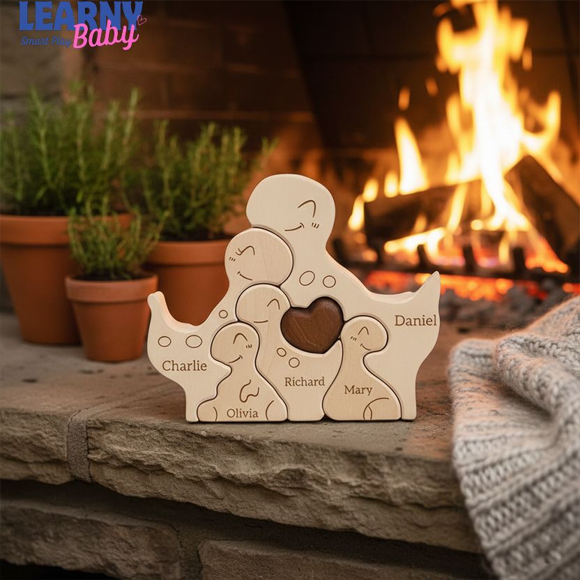 Personalized Dinosaur Family Puzzle Gift, Custom Wooden Dino Puzzle with Names, Birthday Gift, Mother, Father's Day Gift, Anniversary Gift