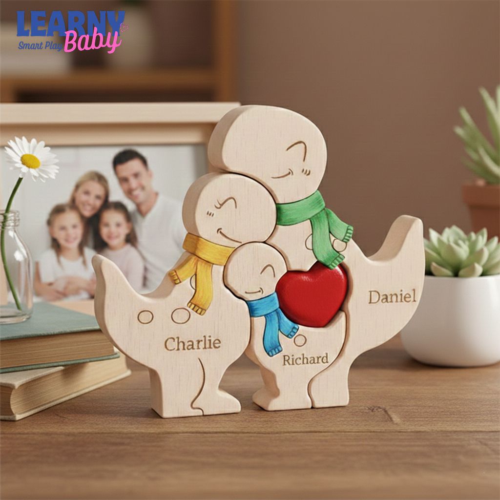 Personalized Dinosaur Family Puzzle Gift, Custom Wooden Dino Puzzle with Names, Birthday Gift, Mother, Father's Day Gift, Anniversary Gift