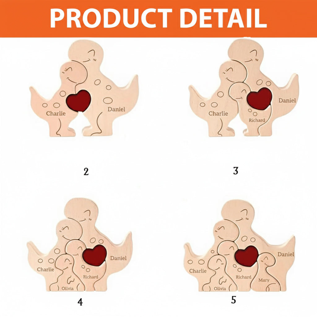 Personalized Dinosaur Family Puzzle Gift, Custom Wooden Dino Puzzle with Names, Birthday Gift, Mother, Father's Day Gift, Anniversary Gift