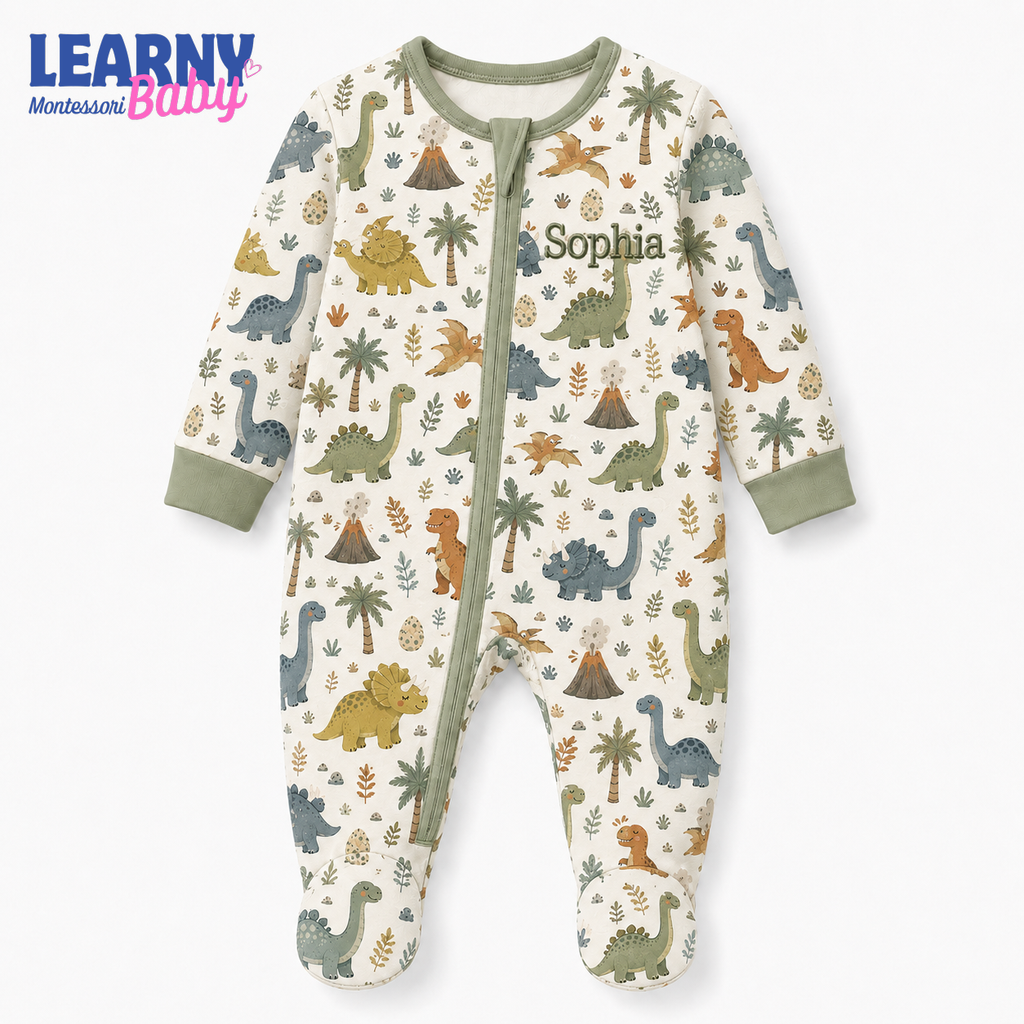 Personalized Dinosaur Bamboo Footie Zippy for Baby, Dinosaur Baby Pajamas, Custom Name Baby Sleeper