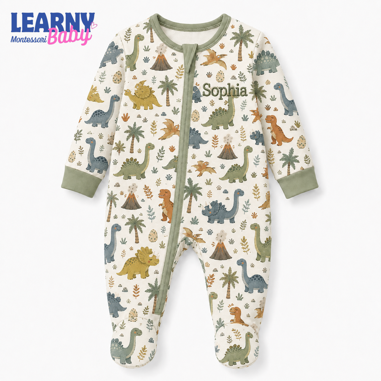 Personalized Dinosaur Bamboo Footie Zippy for Baby, Dinosaur Baby Pajamas, Custom Name Baby Sleeper