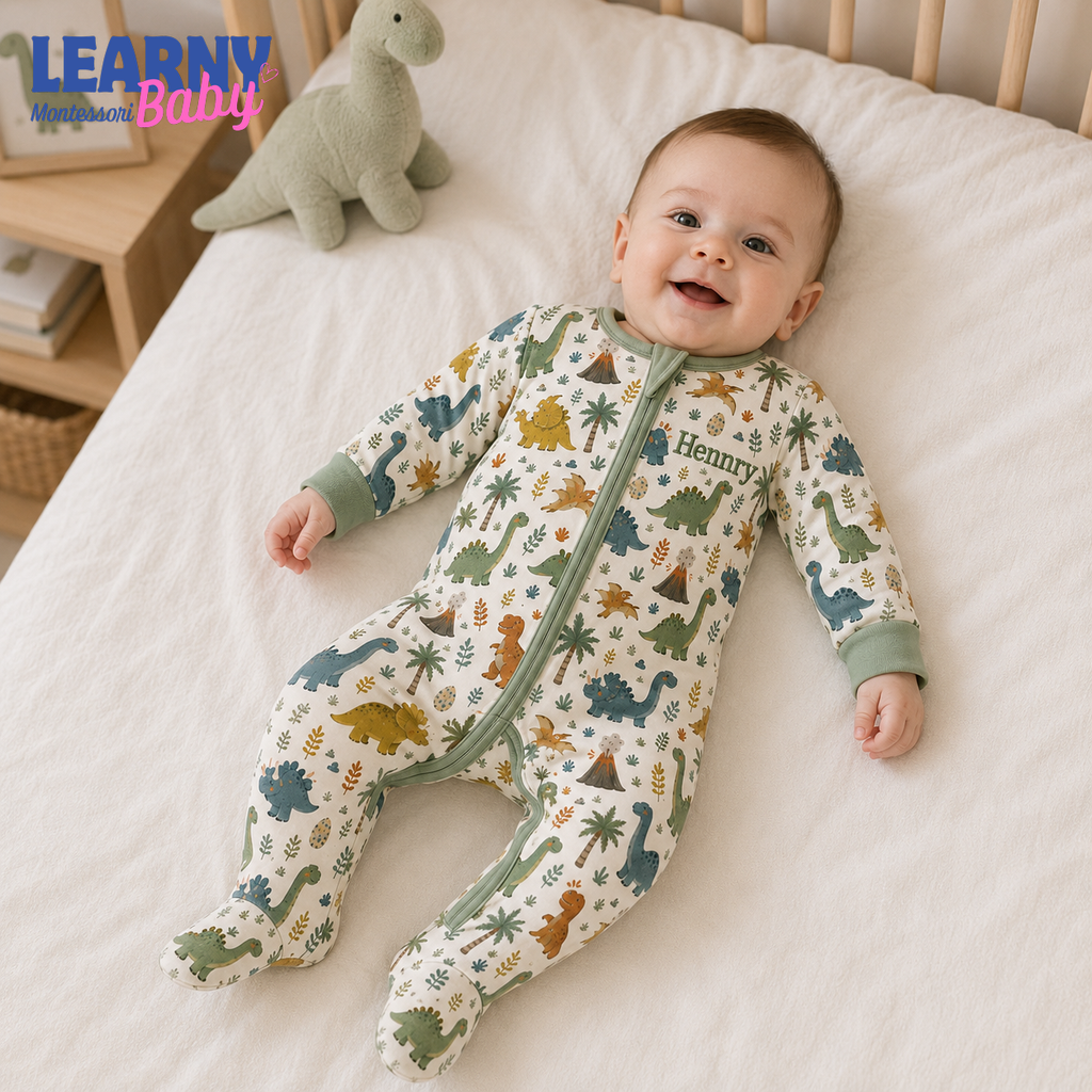 Personalized Dinosaur Bamboo Footie Zippy for Baby, Dinosaur Baby Pajamas, Custom Name Baby Sleeper