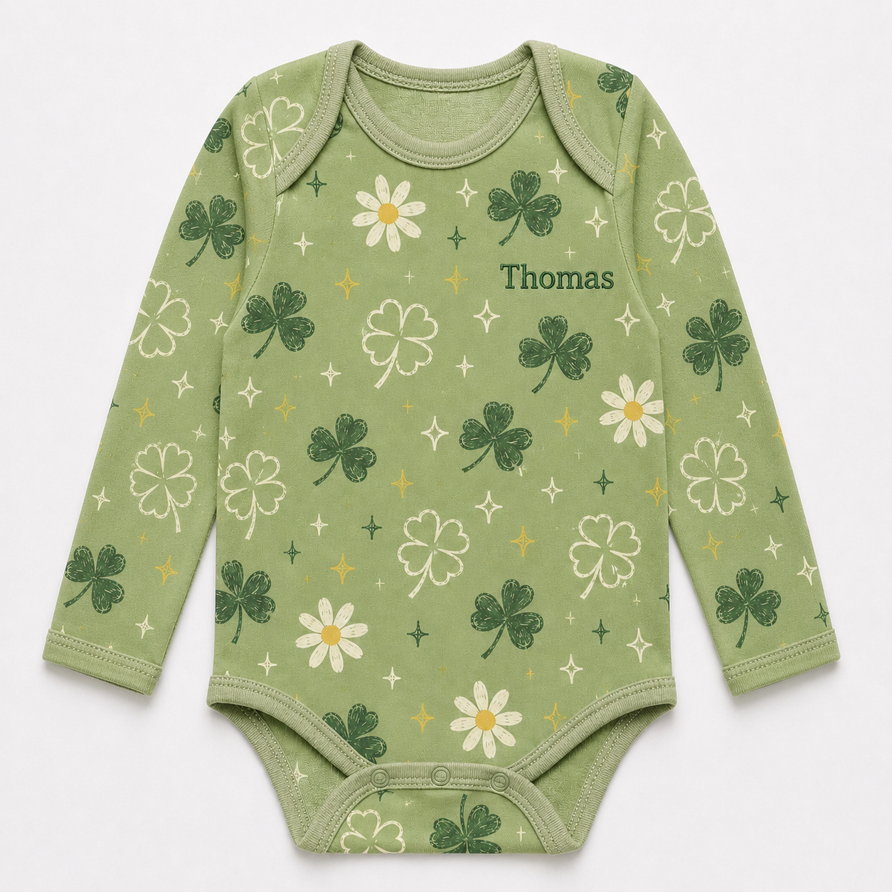 Personalized Shamrock Bamboo Baby Bodysuit – Lucky Clover and Daisy Infant Onesie