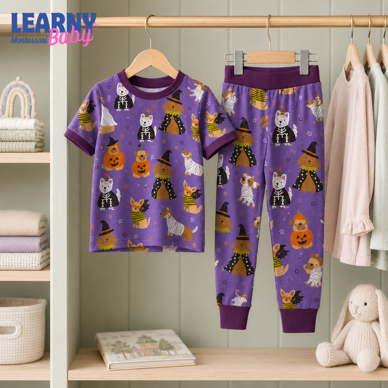 Halloween Costume Dogs Long-Sleeve Bamboo Pajama Set for Kids