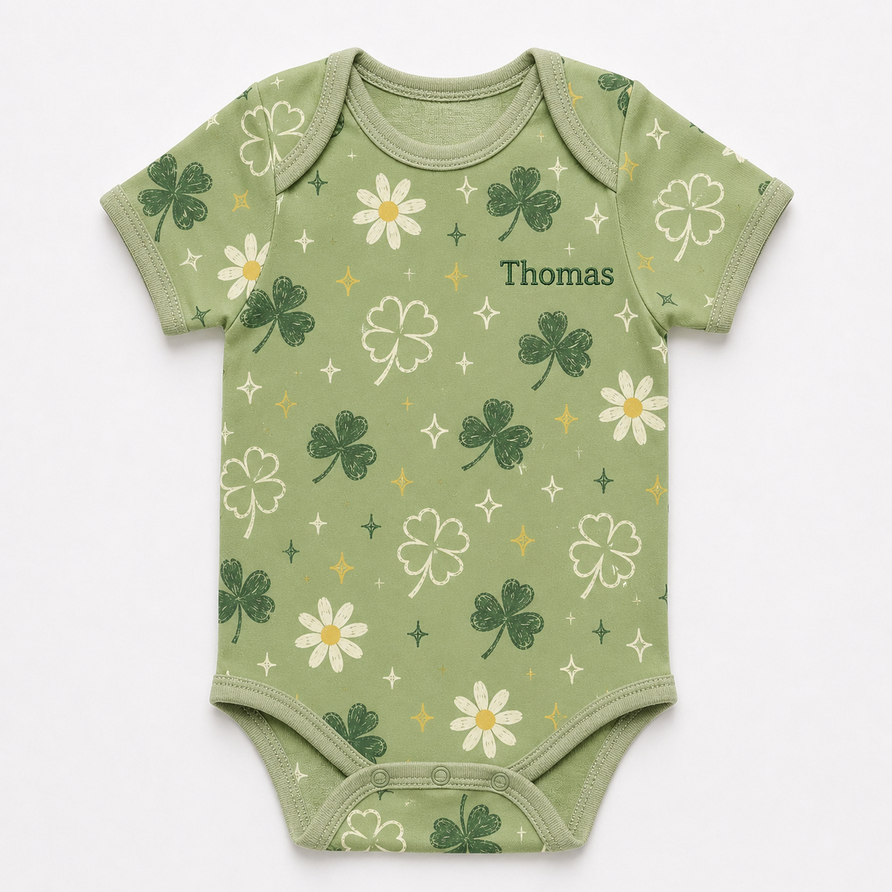 Personalized Shamrock Bamboo Baby Bodysuit – Lucky Clover and Daisy Infant Onesie