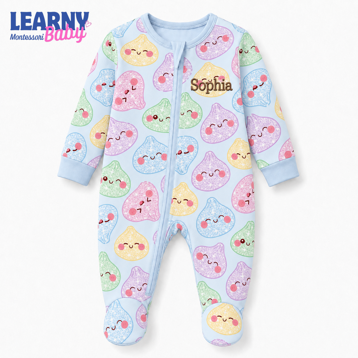 Personalized Cute Dumpling Bamboo Footie Zippy for Baby, Kawaii Baby Pajamas, Colorful Baby Sleeper