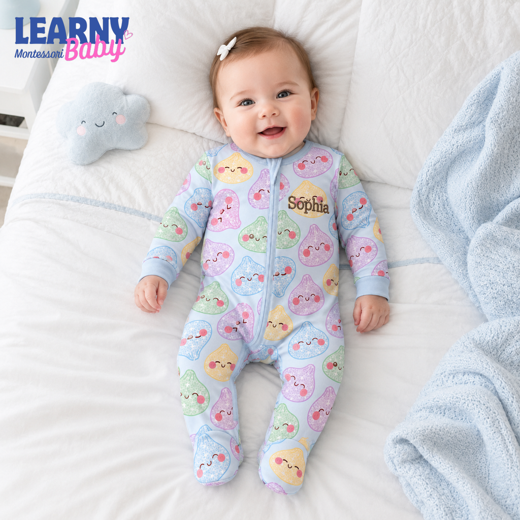 Personalized Cute Dumpling Bamboo Footie Zippy for Baby, Kawaii Baby Pajamas, Colorful Baby Sleeper