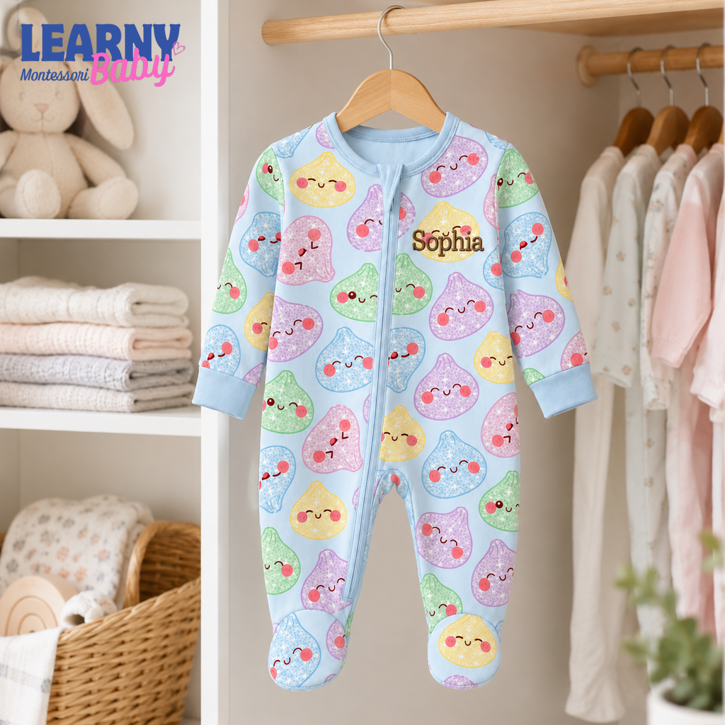 Personalized Cute Dumpling Bamboo Footie Zippy for Baby, Kawaii Baby Pajamas, Colorful Baby Sleeper