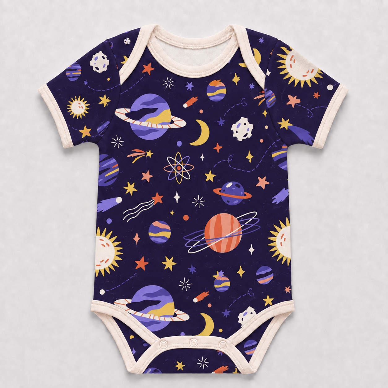 Outer Space Bamboo Baby Bodysuit – Colorful Planets, Stars and Moon Infant Onesie