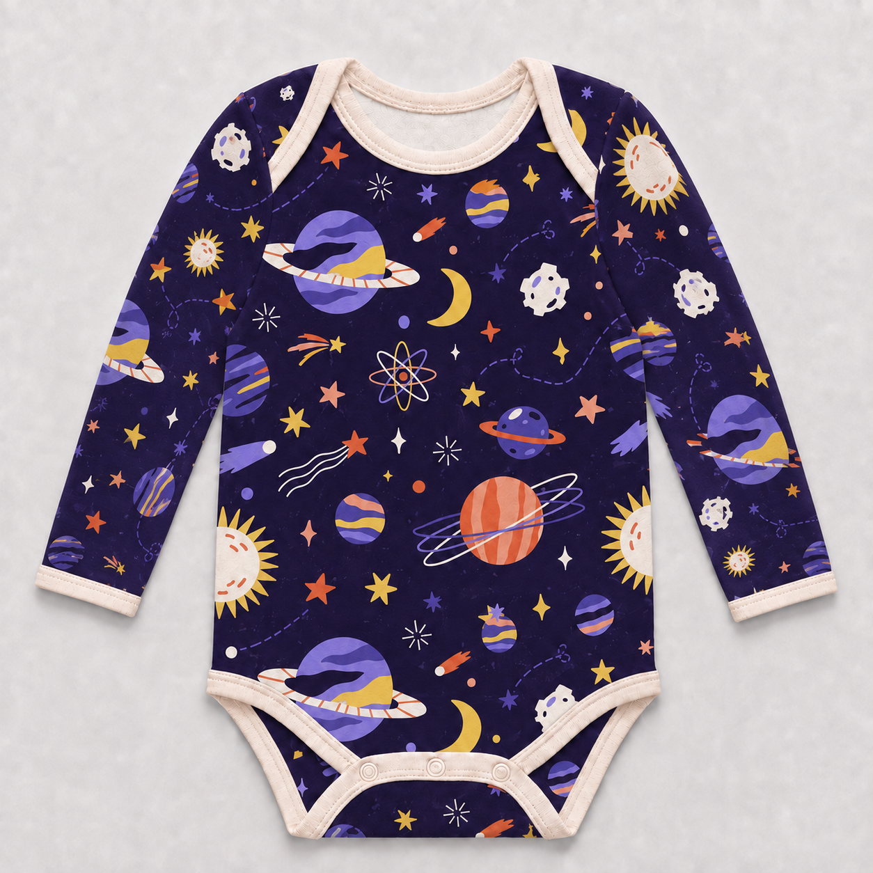 Outer Space Bamboo Baby Bodysuit – Colorful Planets, Stars and Moon Infant Onesie