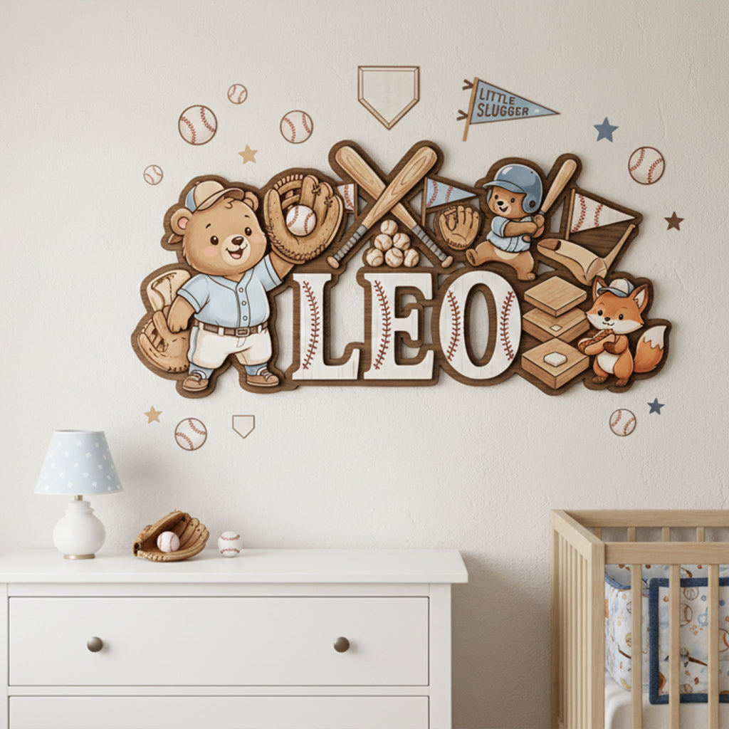 Personalized Nursery Name Sign, Custom Baseball Baby Name Sign, Sports Nursery Wall Decor, Wooden Kids Room Sign for Boy