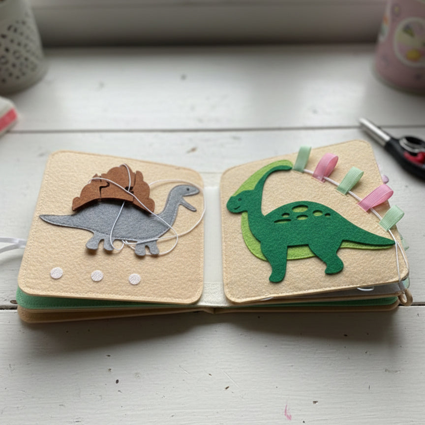 Personalized Toddler Busy Book, Personalized Dinosaur Quiet Book, Custom Name Baby Gift, Baby Birthday Gift, Felt Sensory Book for Toddler