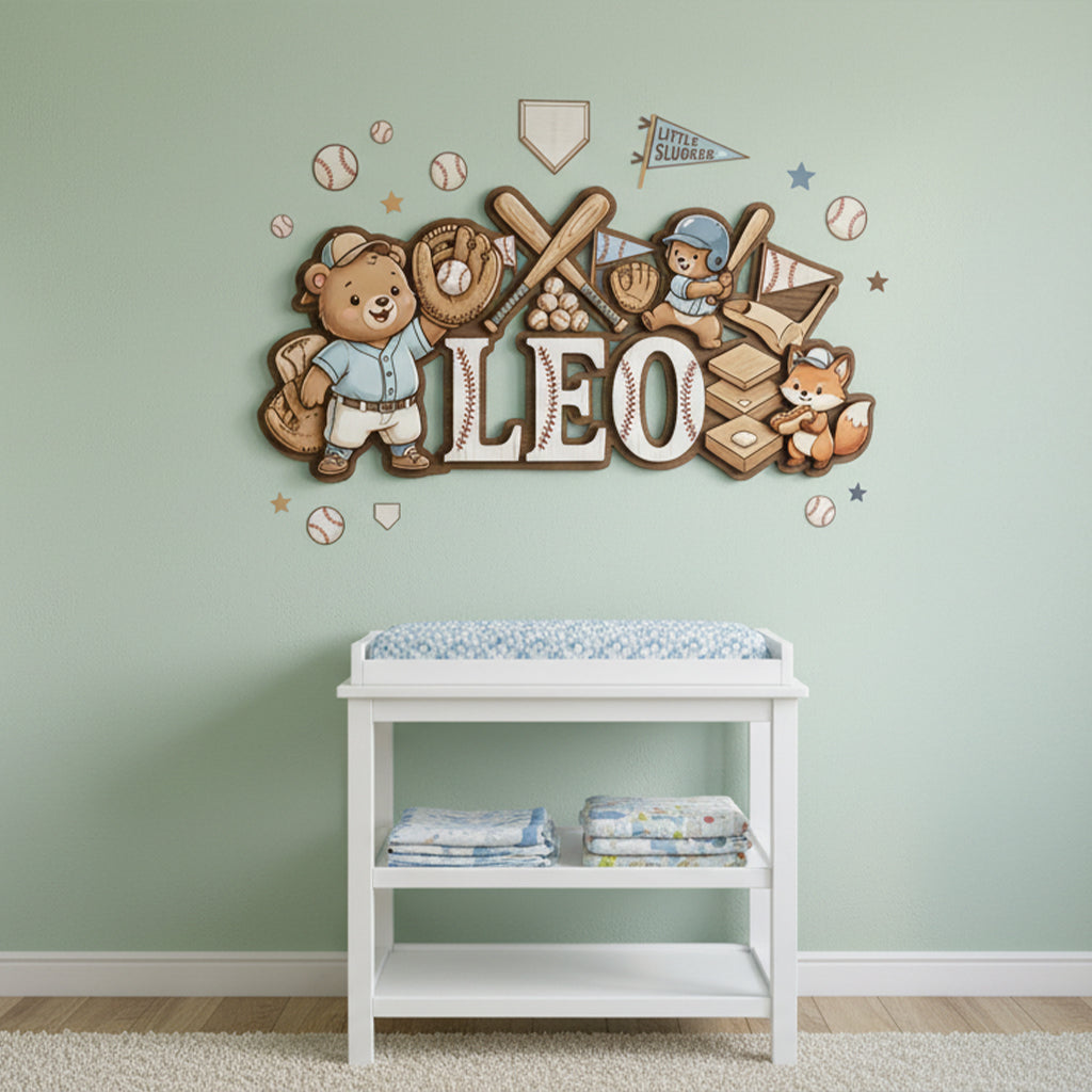 Personalized Nursery Name Sign, Custom Baseball Baby Name Sign, Sports Nursery Wall Decor, Wooden Kids Room Sign for Boy