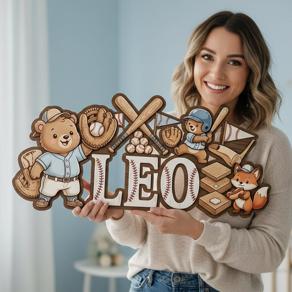 Personalized Nursery Name Sign, Custom Baseball Baby Name Sign, Sports Nursery Wall Decor, Wooden Kids Room Sign for Boy