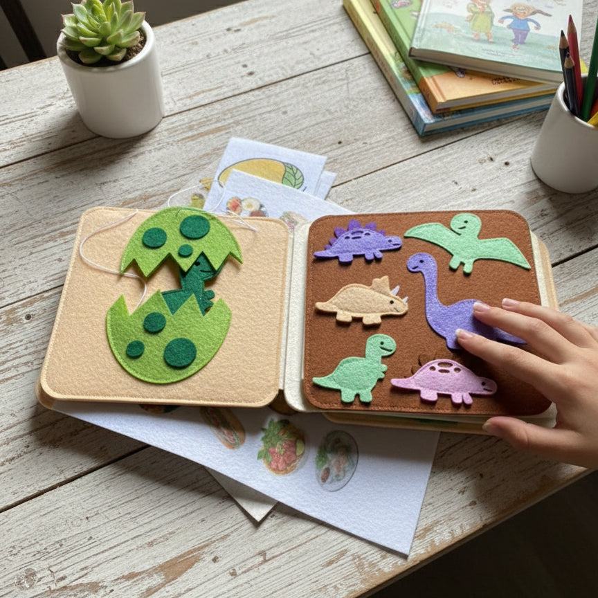 Personalized Toddler Busy Book, Personalized Dinosaur Quiet Book, Custom Name Baby Gift, Baby Birthday Gift, Felt Sensory Book for Toddler