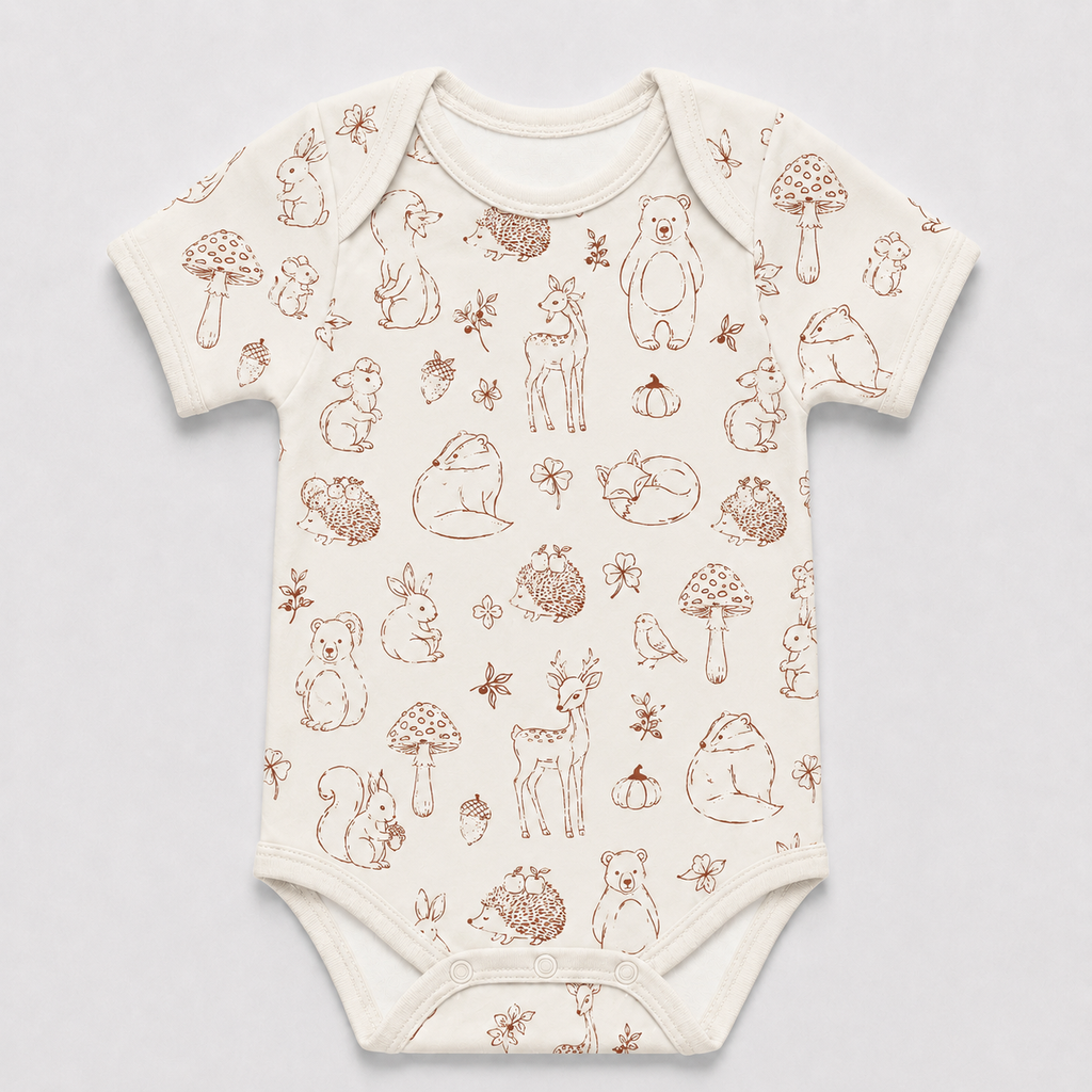 Woodland Animals Bamboo Baby Bodysuit – Forest Friends and Mushroom Infant Onesie