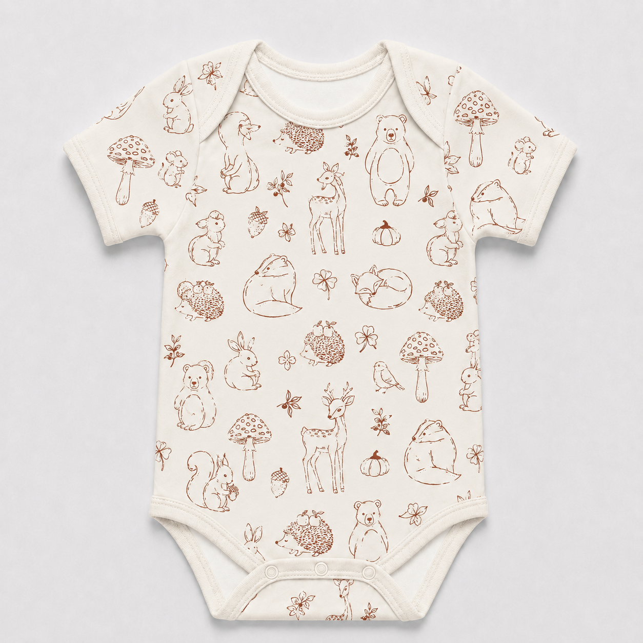 Woodland Animals Bamboo Baby Bodysuit – Forest Friends and Mushroom Infant Onesie