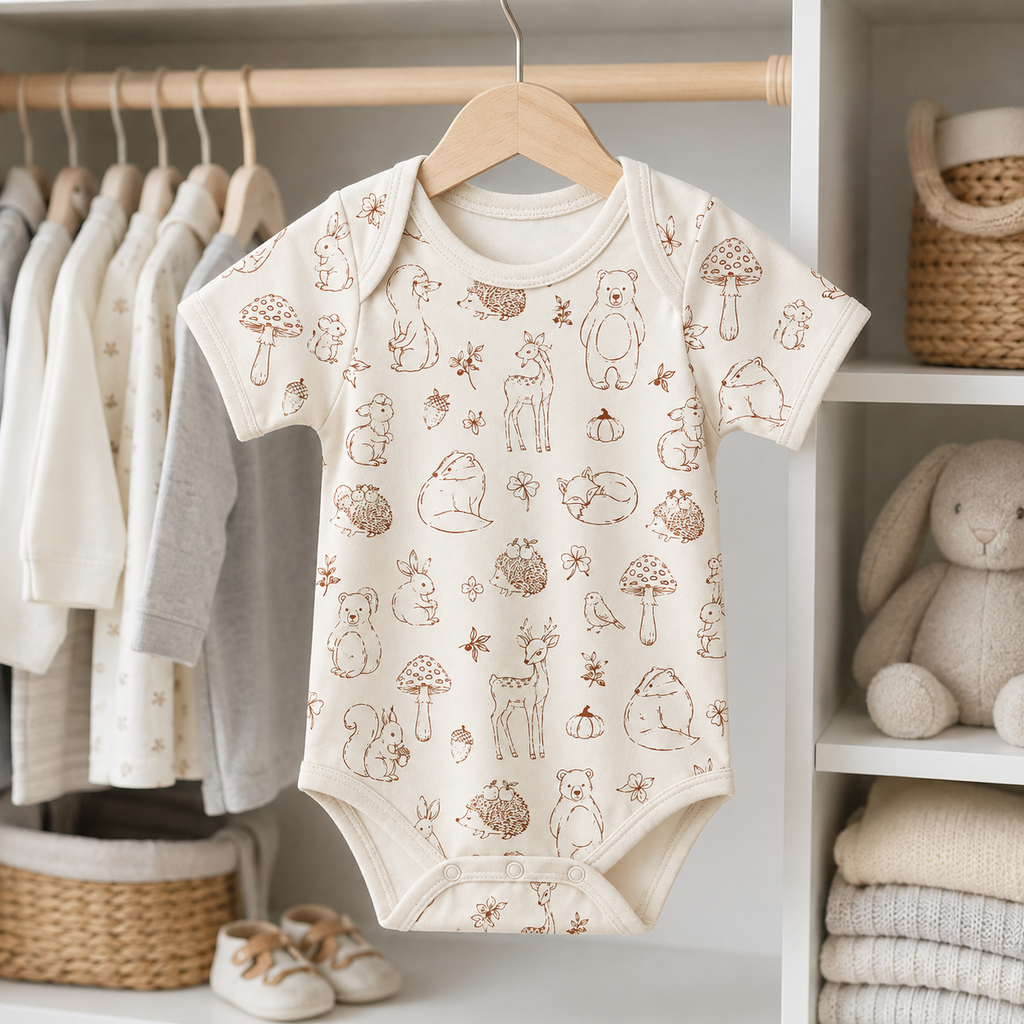 Woodland Animals Bamboo Baby Bodysuit – Forest Friends and Mushroom Infant Onesie