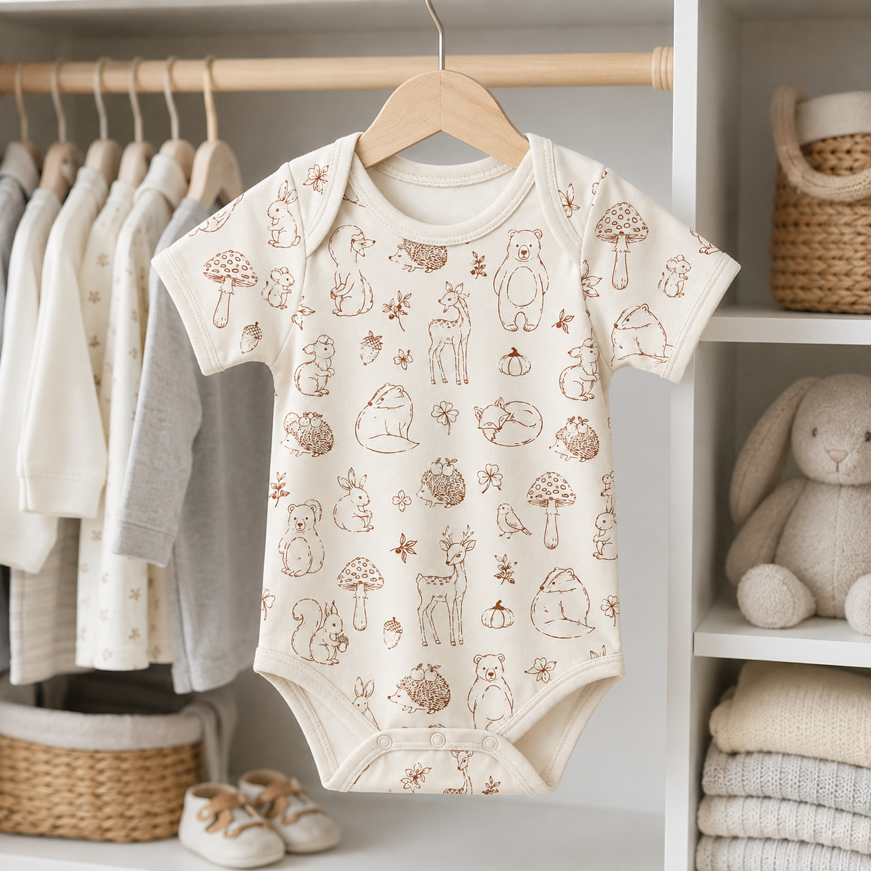 Woodland Animals Bamboo Baby Bodysuit – Forest Friends and Mushroom Infant Onesie