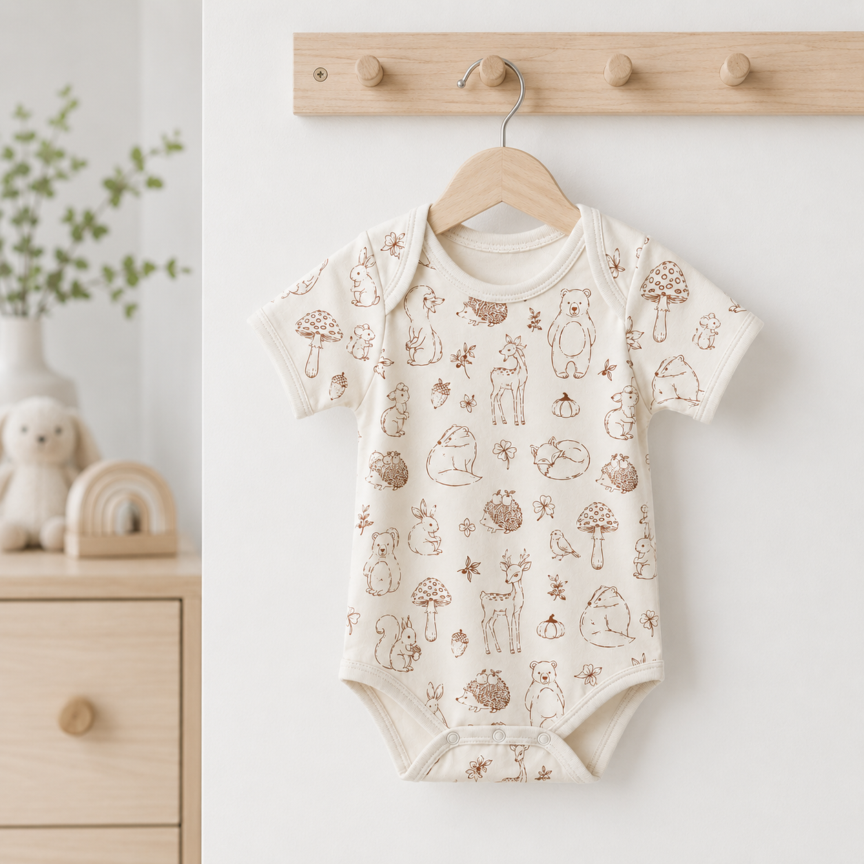 Woodland Animals Bamboo Baby Bodysuit – Forest Friends and Mushroom Infant Onesie