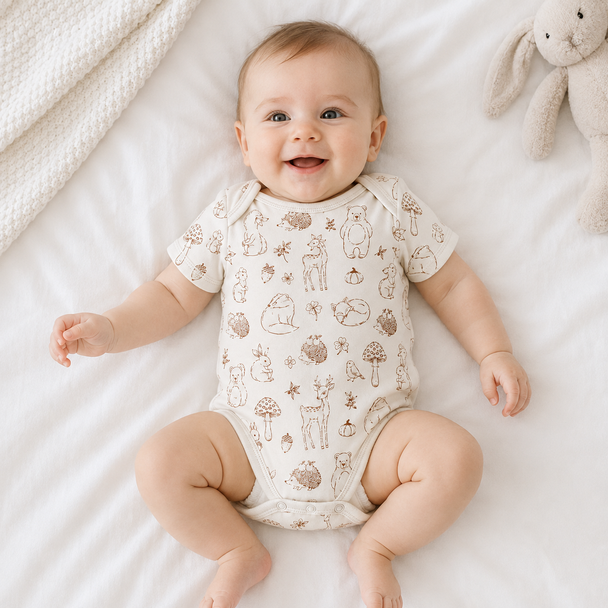 Woodland Animals Bamboo Baby Bodysuit – Forest Friends and Mushroom Infant Onesie