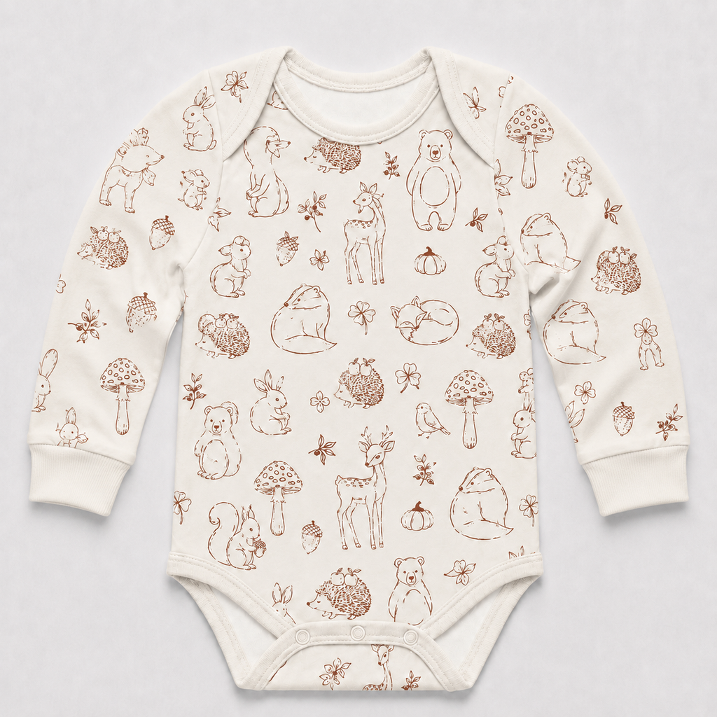 Woodland Animals Bamboo Baby Bodysuit – Forest Friends and Mushroom Infant Onesie
