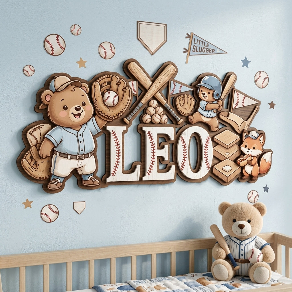 Personalized Nursery Name Sign, Custom Baseball Baby Name Sign, Sports Nursery Wall Decor, Wooden Kids Room Sign for Boy
