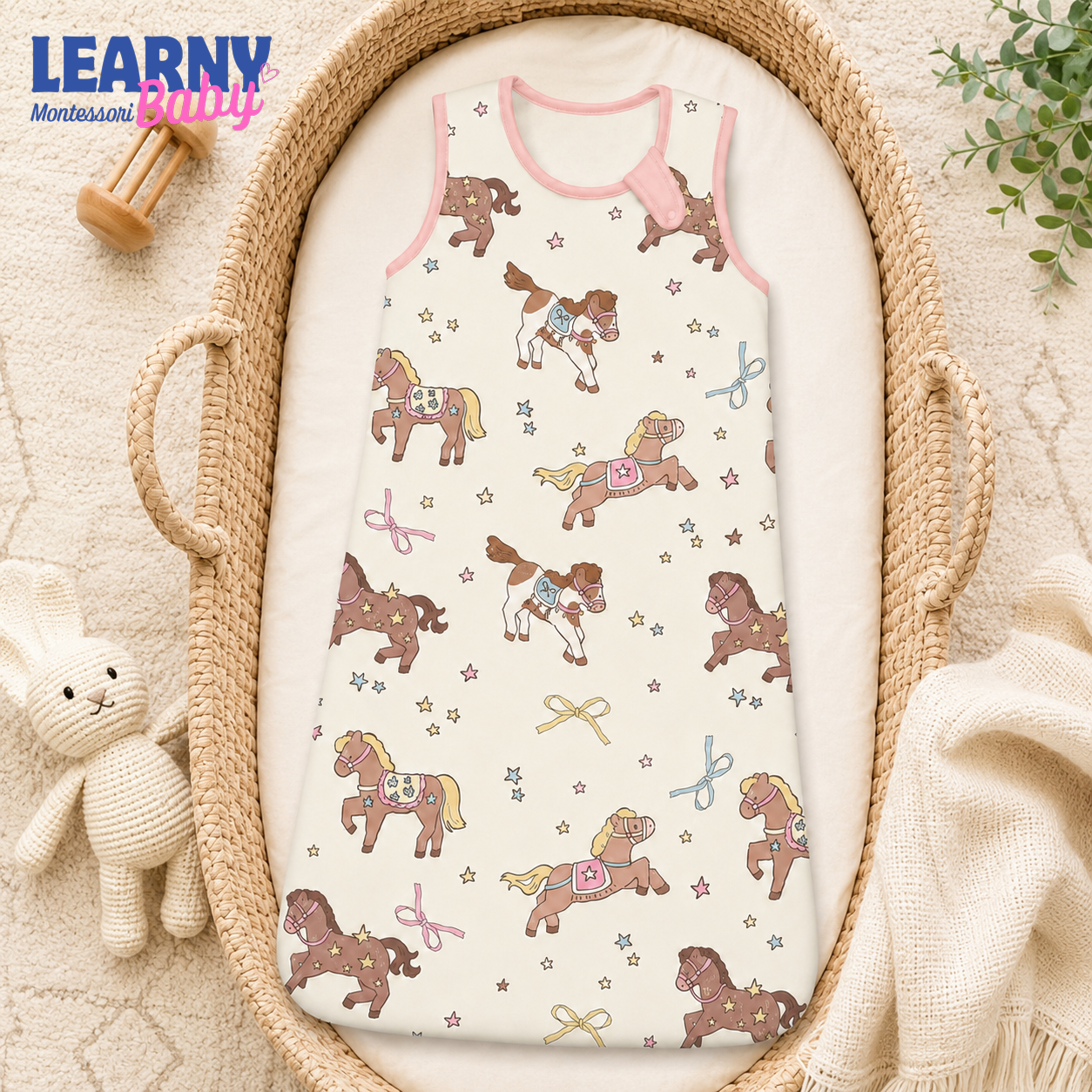 Cute Pony Bamboo Baby Sleep Sack, Horse and Star Wearable Blanket for Infant and Toddler, Baby Girl Nursery Gift