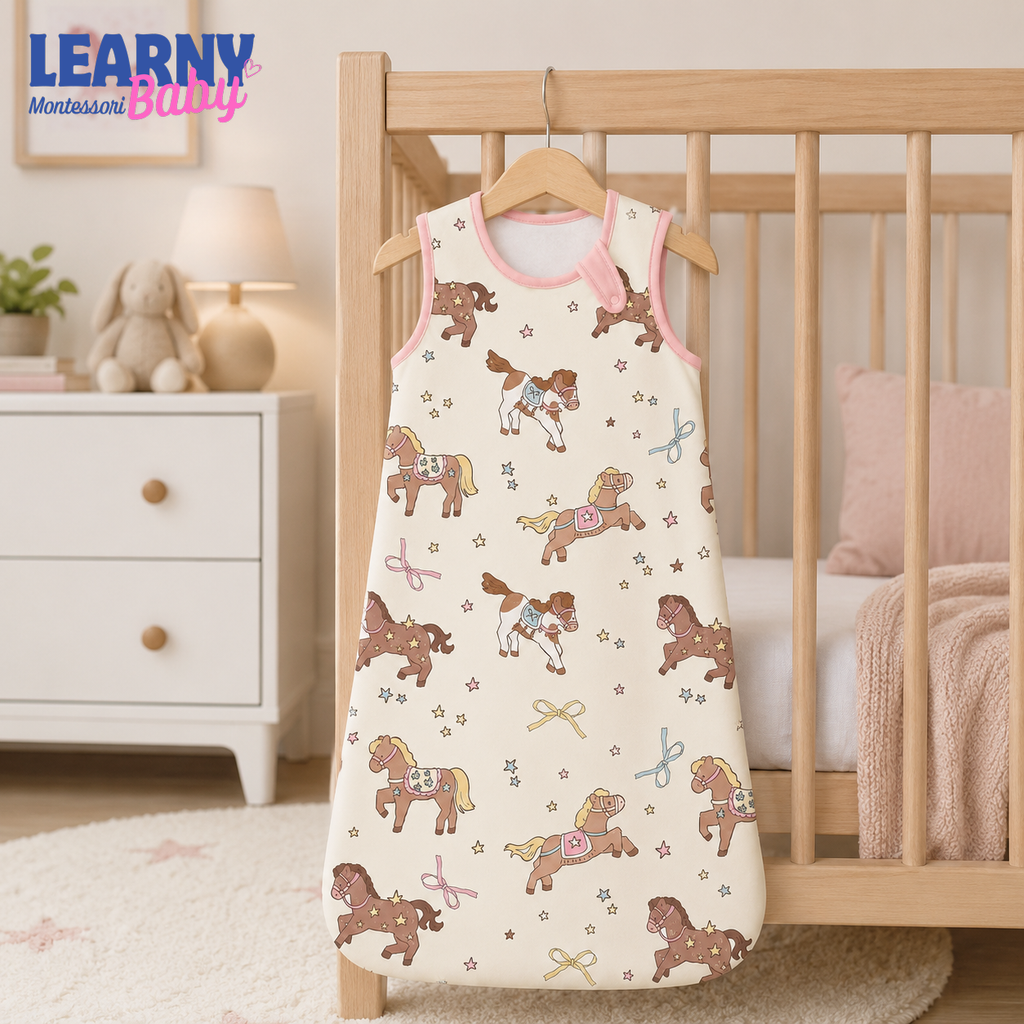 Cute Pony Bamboo Baby Sleep Sack, Horse and Star Wearable Blanket for Infant and Toddler, Baby Girl Nursery Gift