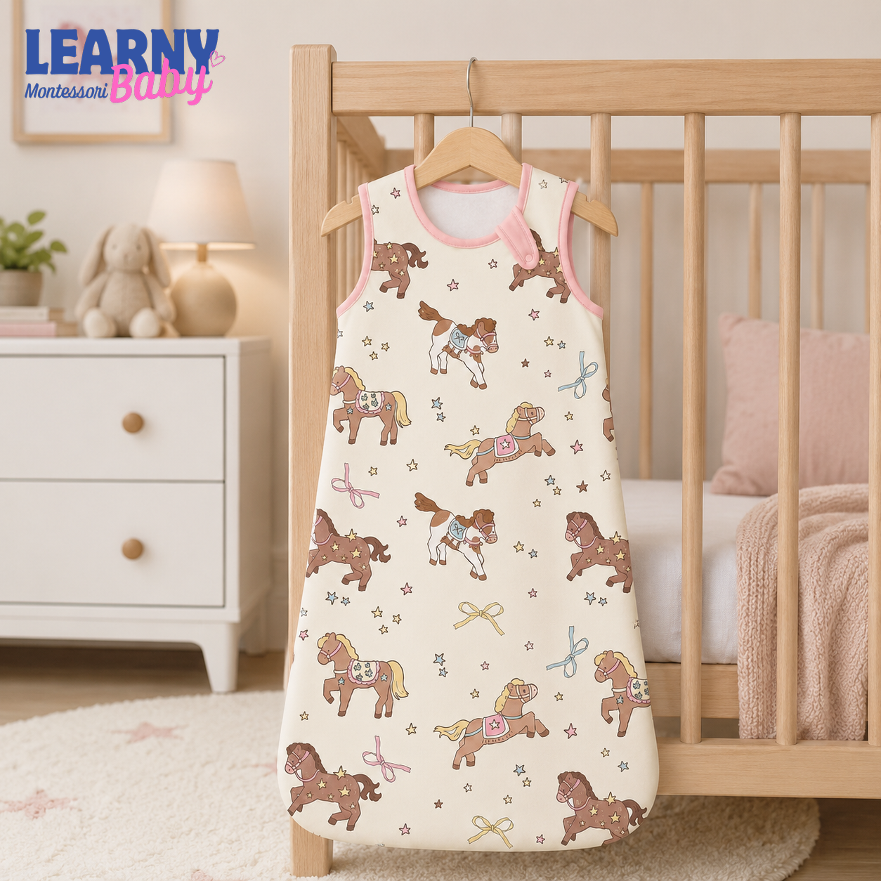 Cute Pony Bamboo Baby Sleep Sack, Horse and Star Wearable Blanket for Infant and Toddler, Baby Girl Nursery Gift