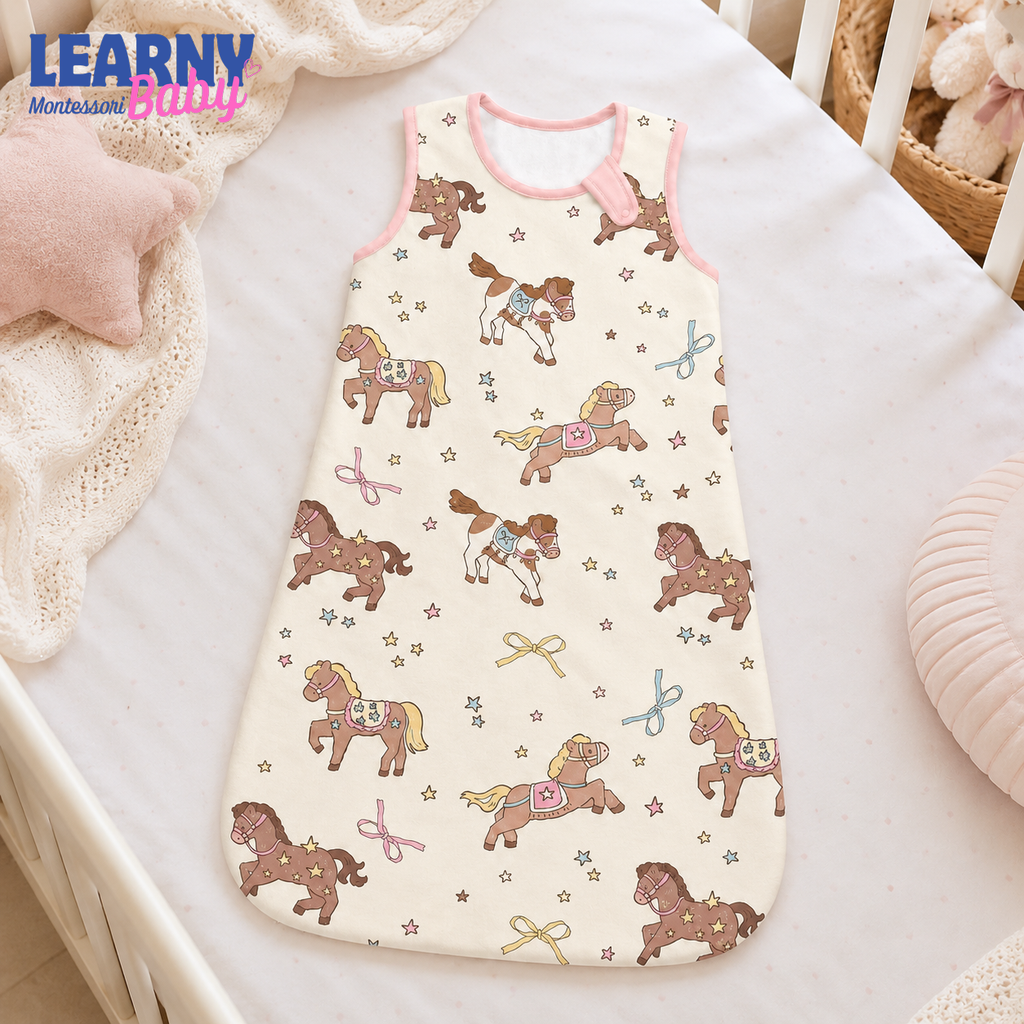 Cute Pony Bamboo Baby Sleep Sack, Horse and Star Wearable Blanket for Infant and Toddler, Baby Girl Nursery Gift