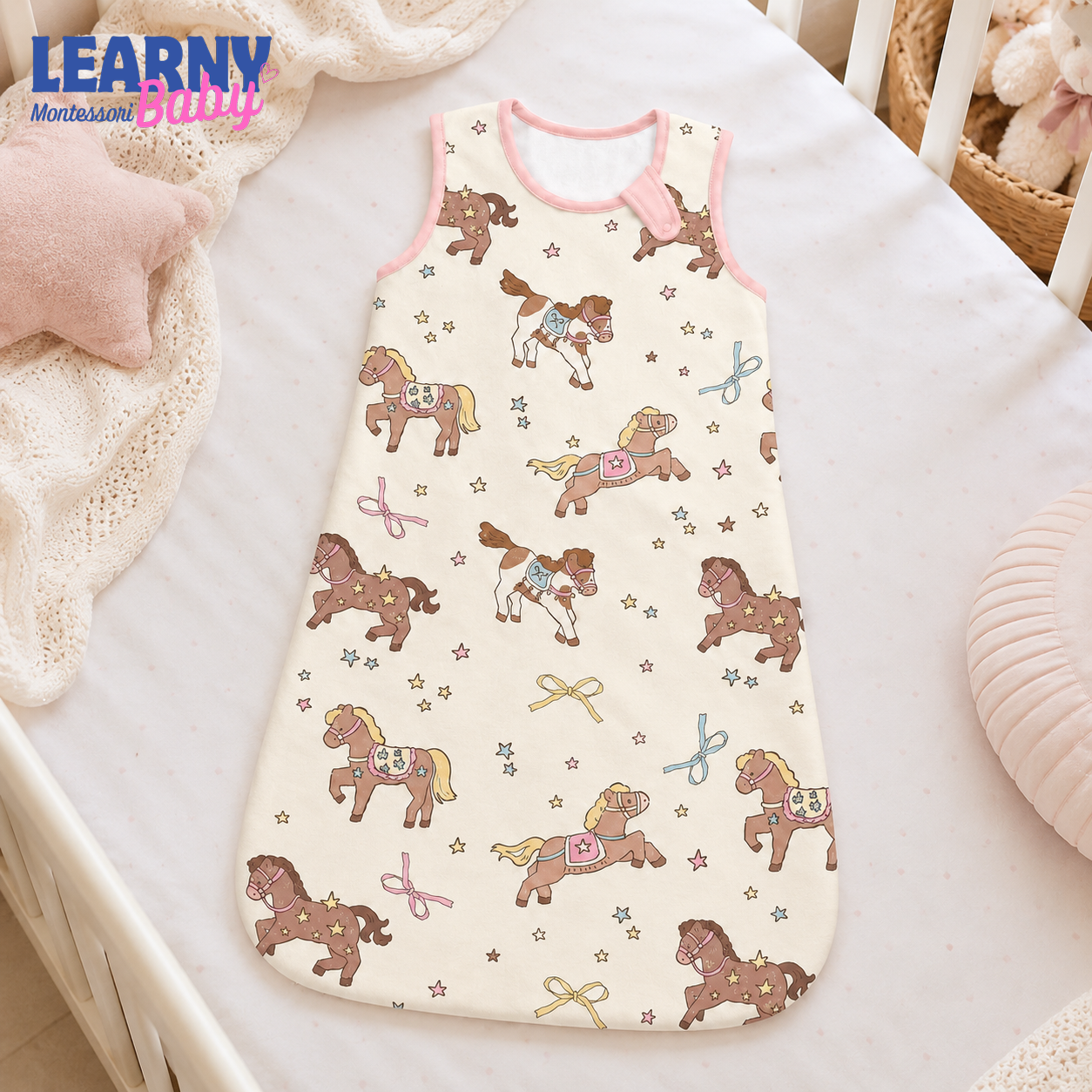 Cute Pony Bamboo Baby Sleep Sack, Horse and Star Wearable Blanket for Infant and Toddler, Baby Girl Nursery Gift