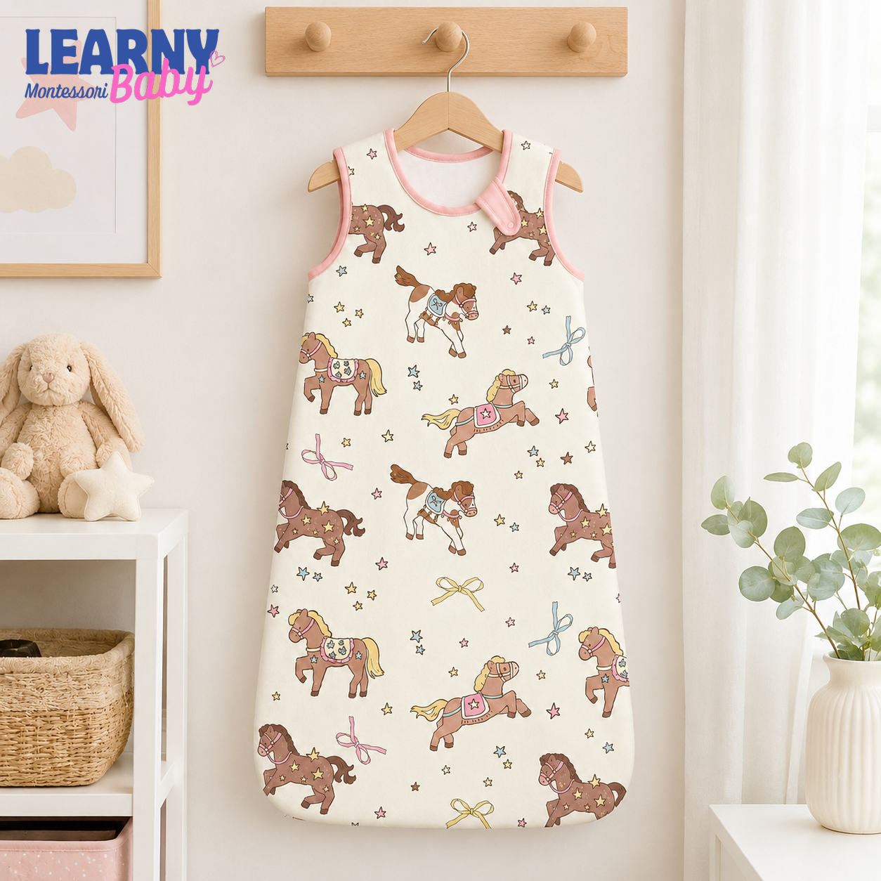 Cute Pony Bamboo Baby Sleep Sack, Horse and Star Wearable Blanket for Infant and Toddler, Baby Girl Nursery Gift