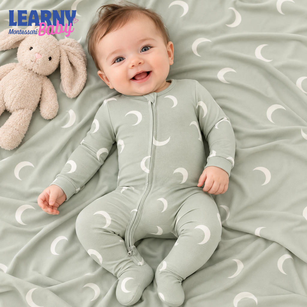 Bamboo Baby Footie Zippy, Crescent Moon Zip Pajamas, Soft Newborn Sleeper, Gender Neutral Baby Romper, Baby Shower Gift