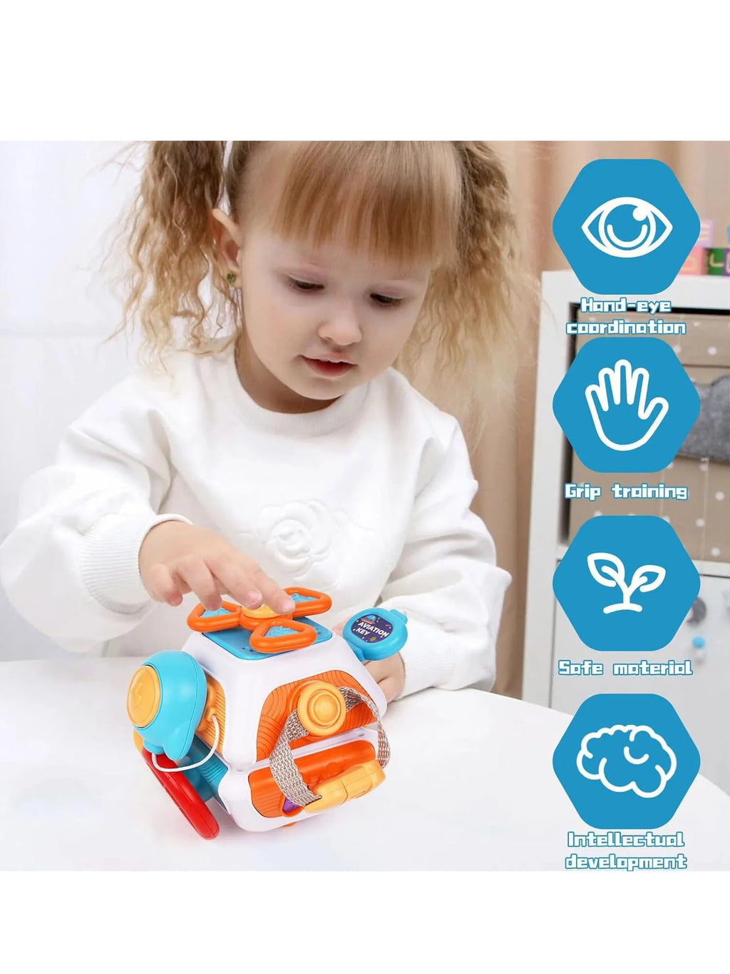 Montessori Busy Board Cube for Toddlers – Sensory Activity Travel Toy with Locks & Fine Motor Skills Learning Box